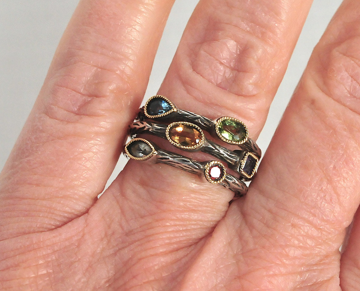 Effy BH 925 Balissima Sterling 18K Gold Split Gemstone Ring