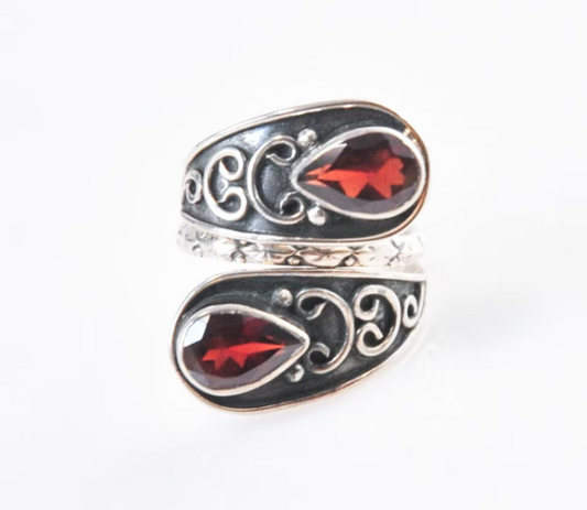 Designer 925 India Sterling Silver Adjustable Garnet Wrap Ring