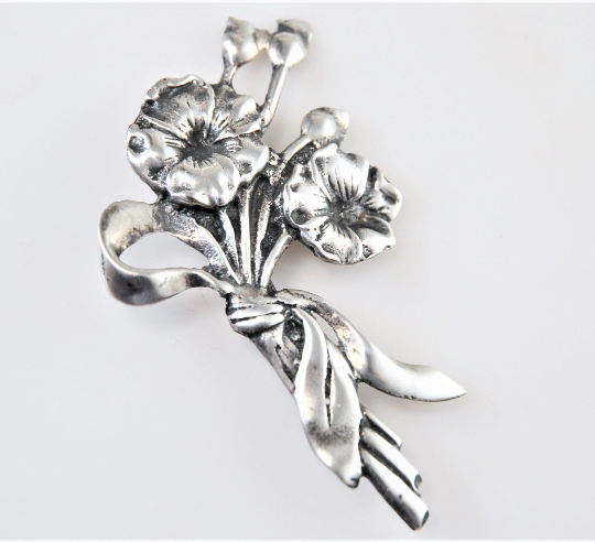 Large Vintage Sterling Silver Floral Brooch