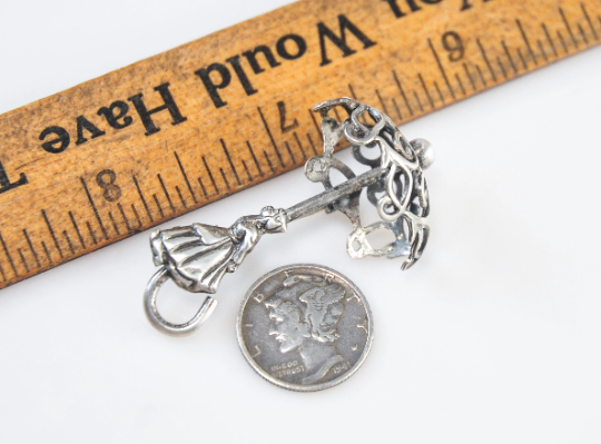 Vintage Sterling Silver Lady with Umbrella Brooch