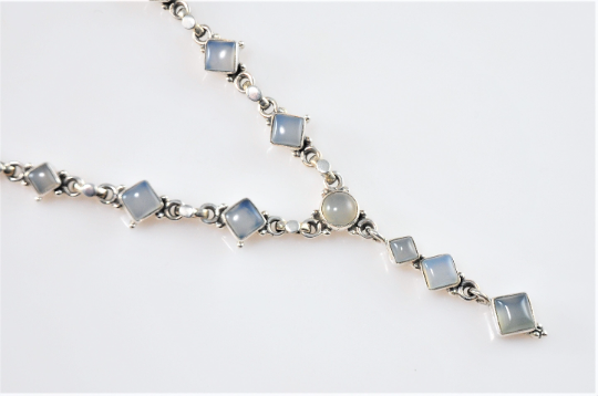 Adjustable Sterling Silver Chalcedony Y Necklace