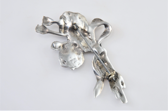 Large Vintage Sterling Silver Floral Brooch