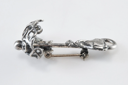 Vintage Sterling Silver Lady with Umbrella Brooch