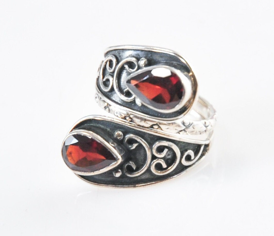 Designer 925 India Sterling Silver Adjustable Garnet Wrap Ring