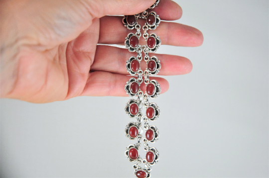 Heavy Adjustable Sterling Silver Carnelian Necklace 50 Grams