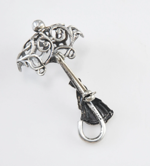 Vintage Sterling Silver Lady with Umbrella Brooch