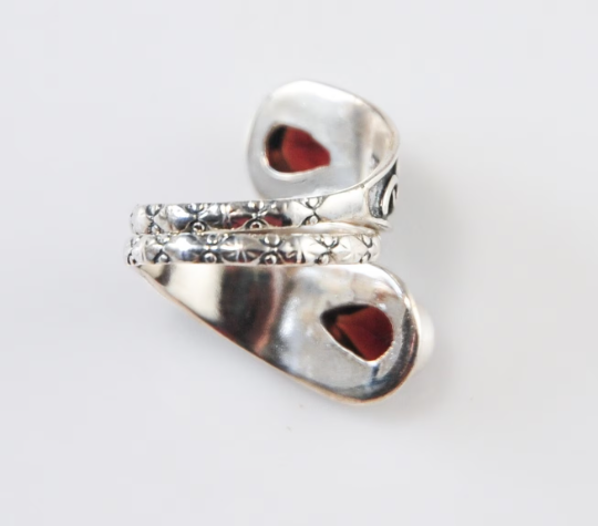 Designer 925 India Sterling Silver Adjustable Garnet Wrap Ring