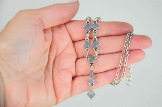 Adjustable Sterling Silver Chalcedony Y Necklace