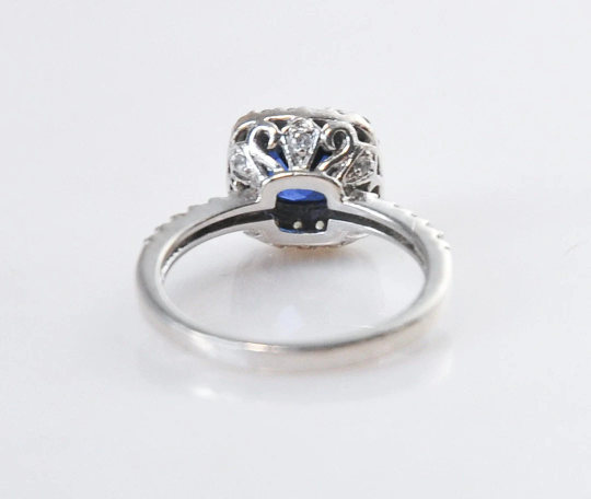 Designer Sterling Silver Simulated Sapphire CZ Halo Ring Size 7 1/2