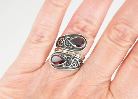 Designer 925 India Sterling Silver Adjustable Garnet Wrap Ring