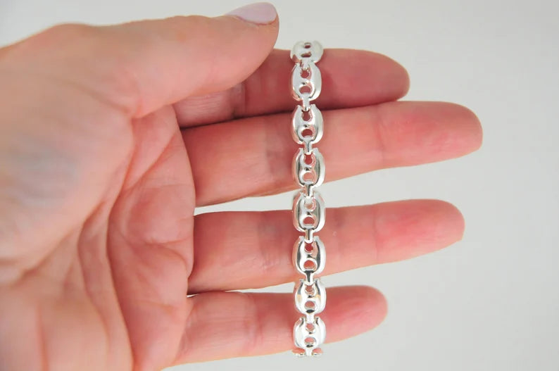 925 Italy 8mm Puffed Mariner Link Bracelet