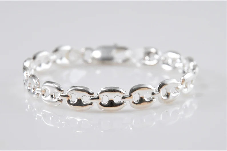 925 Italy 8mm Puffed Mariner Link Bracelet