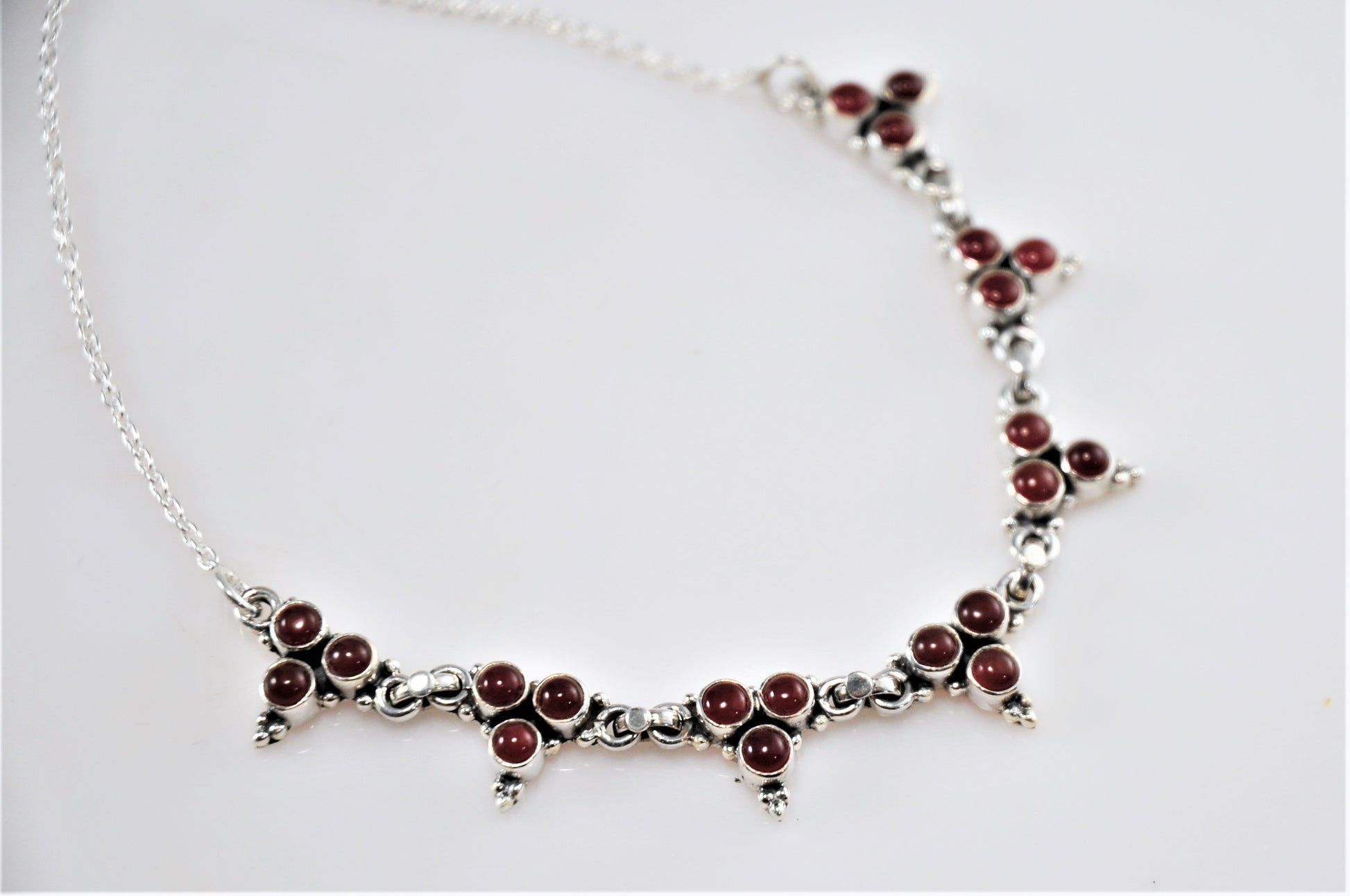 Adjustable Sterling Silver Carnelian Bib Necklace - silvervintagejewelry