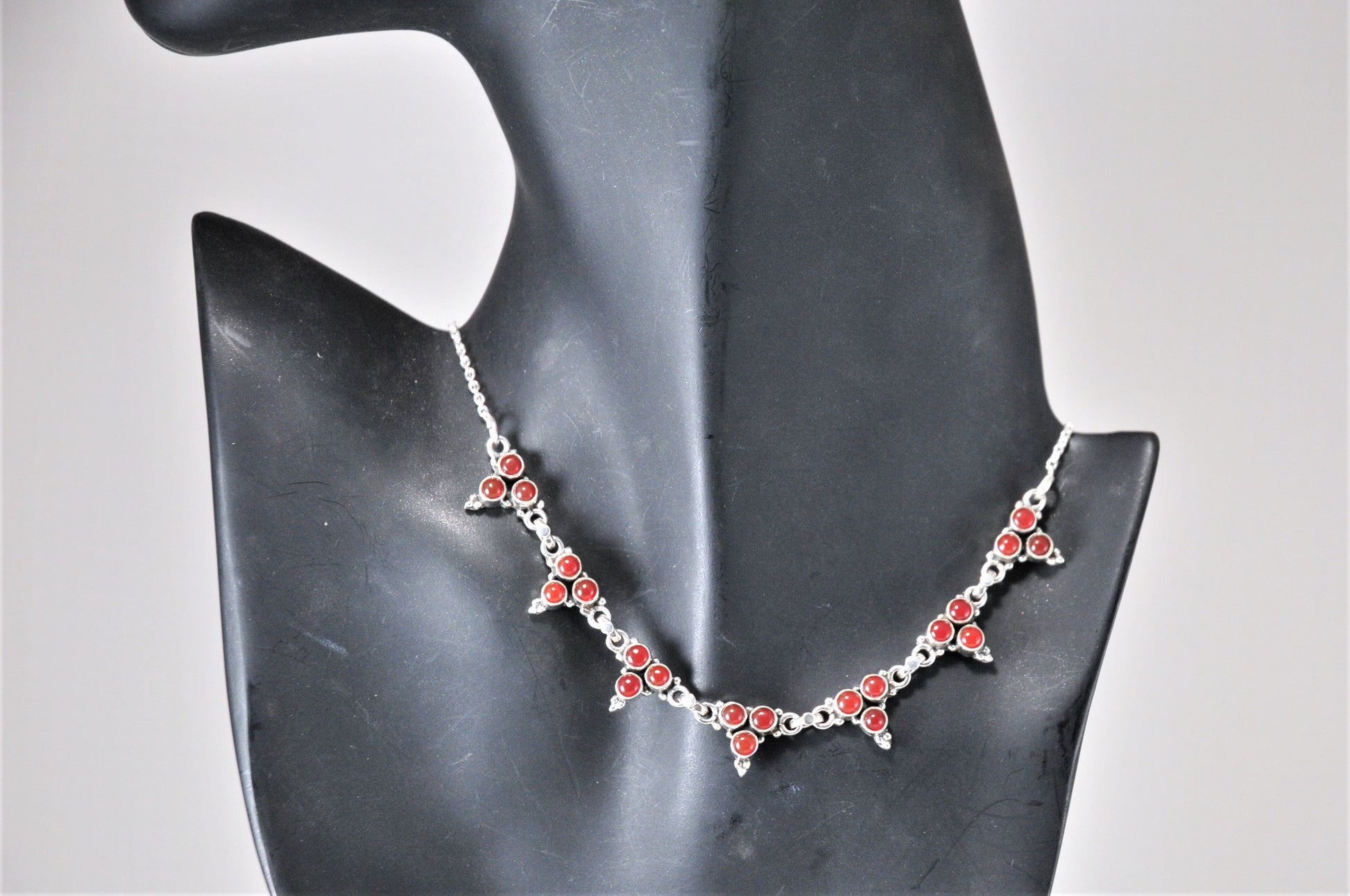 Adjustable Sterling Silver Carnelian Bib Necklace - silvervintagejewelry