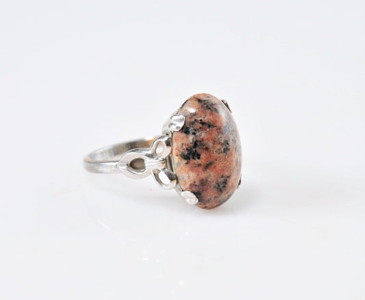 Vintage Sterling Silver Rhodonite Ring Size 8 - silvervintagejewelry