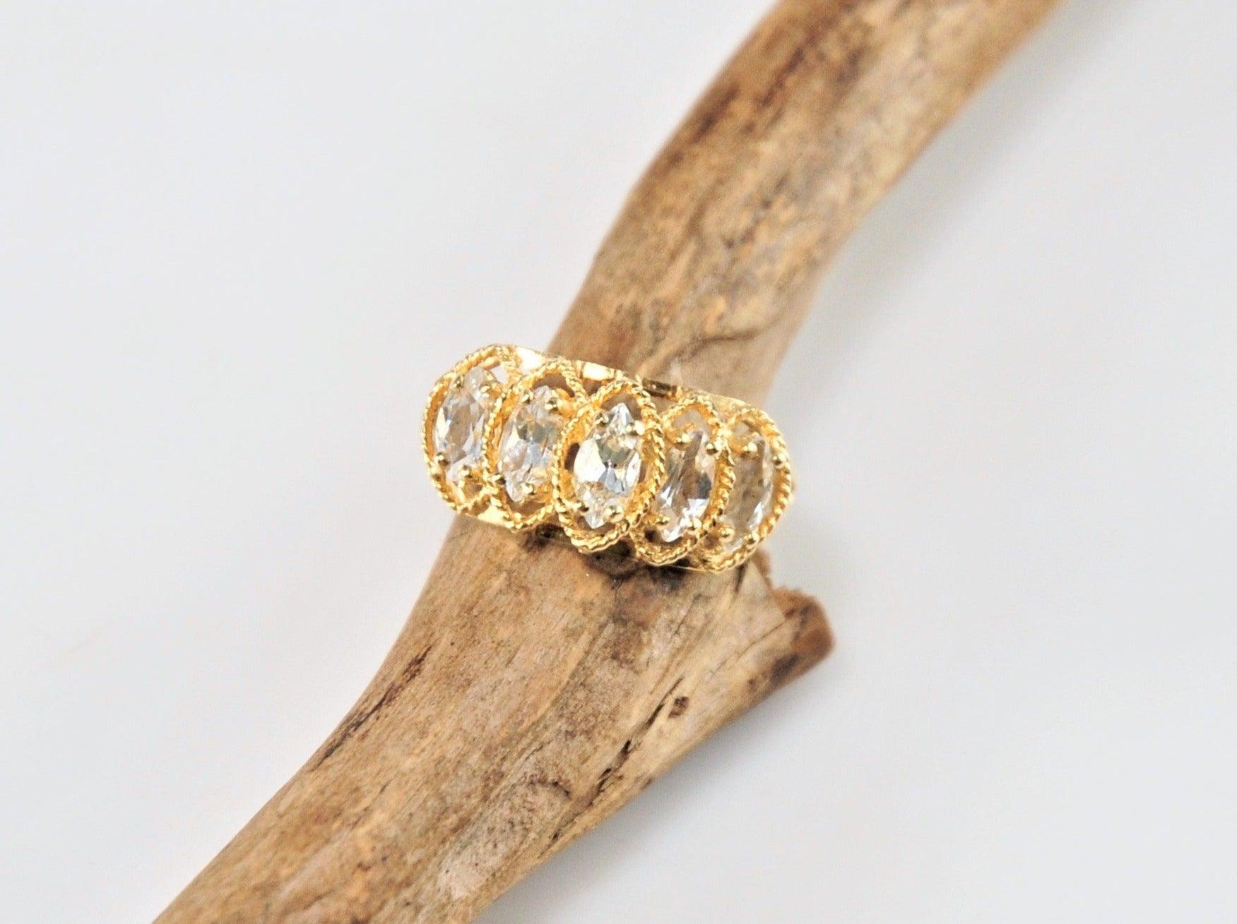 10K Gold Marquise CZ Pyramid Ring Size 7 1/4 - silvervintagejewelry