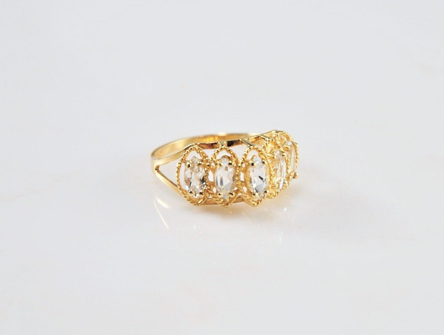 10K Gold Marquise CZ Pyramid Ring Size 7 1/4 - silvervintagejewelry