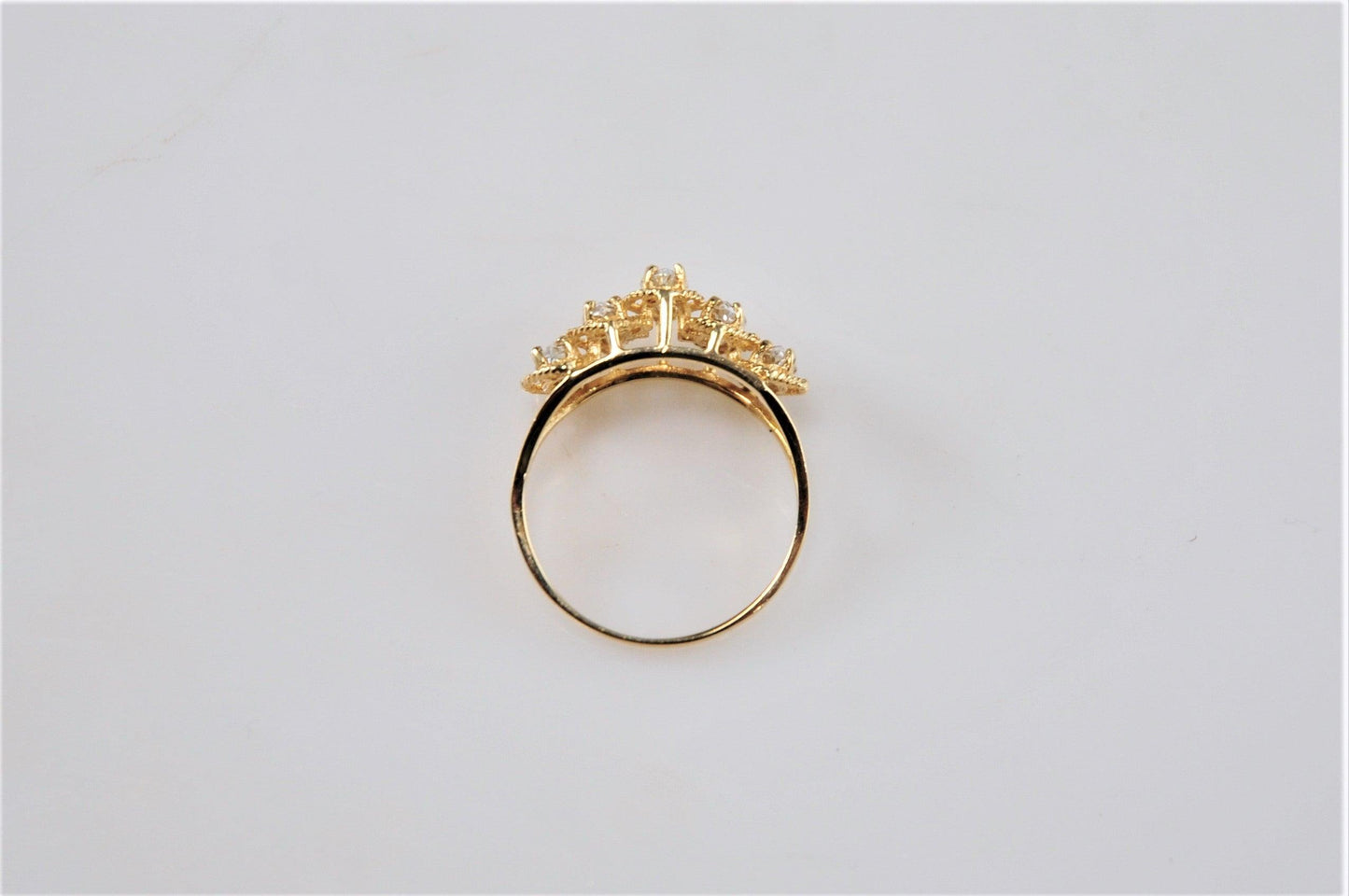 10K Gold Marquise CZ Pyramid Ring Size 7 1/4 - silvervintagejewelry