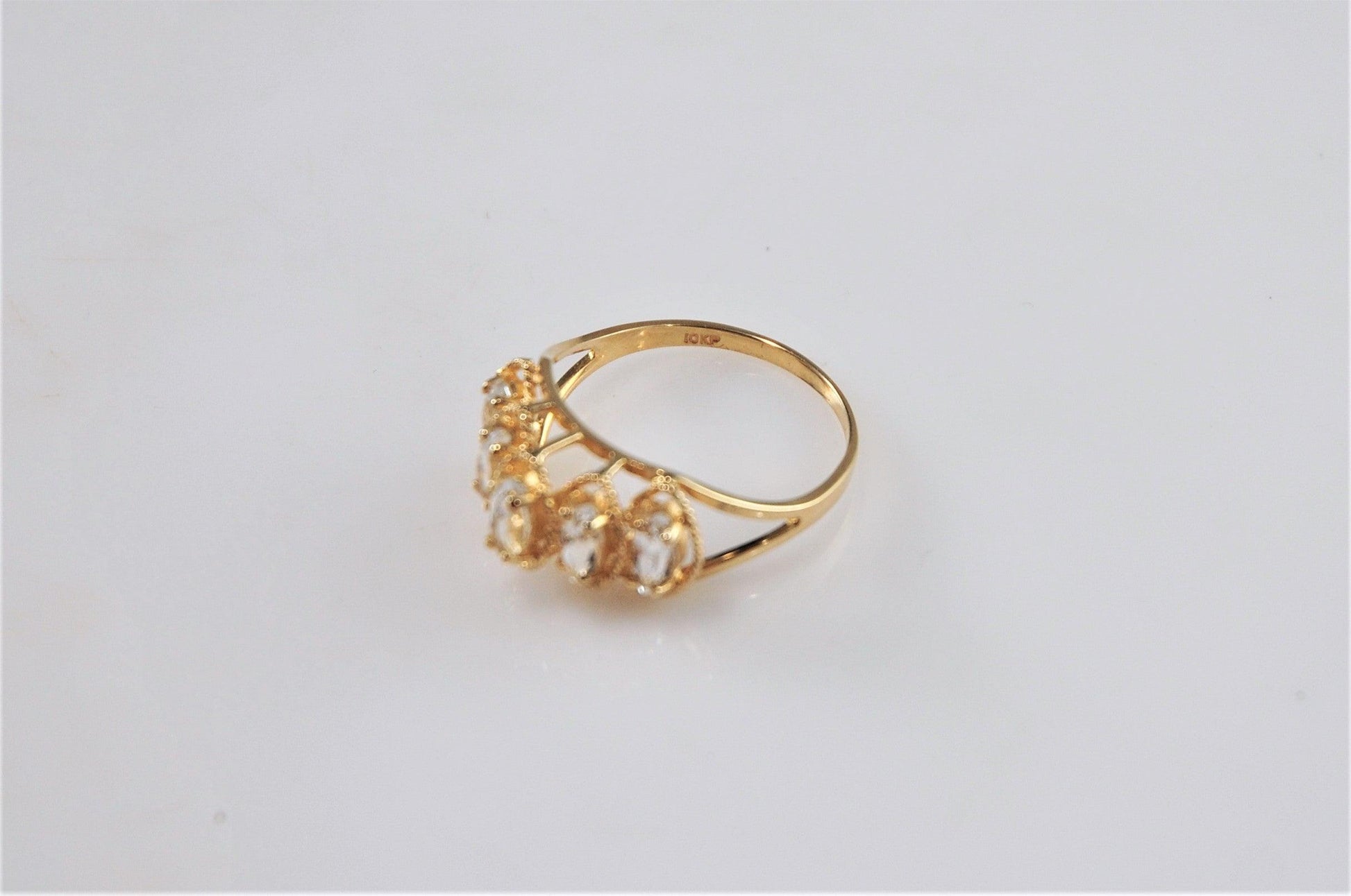 10K Gold Marquise CZ Pyramid Ring Size 7 1/4 - silvervintagejewelry