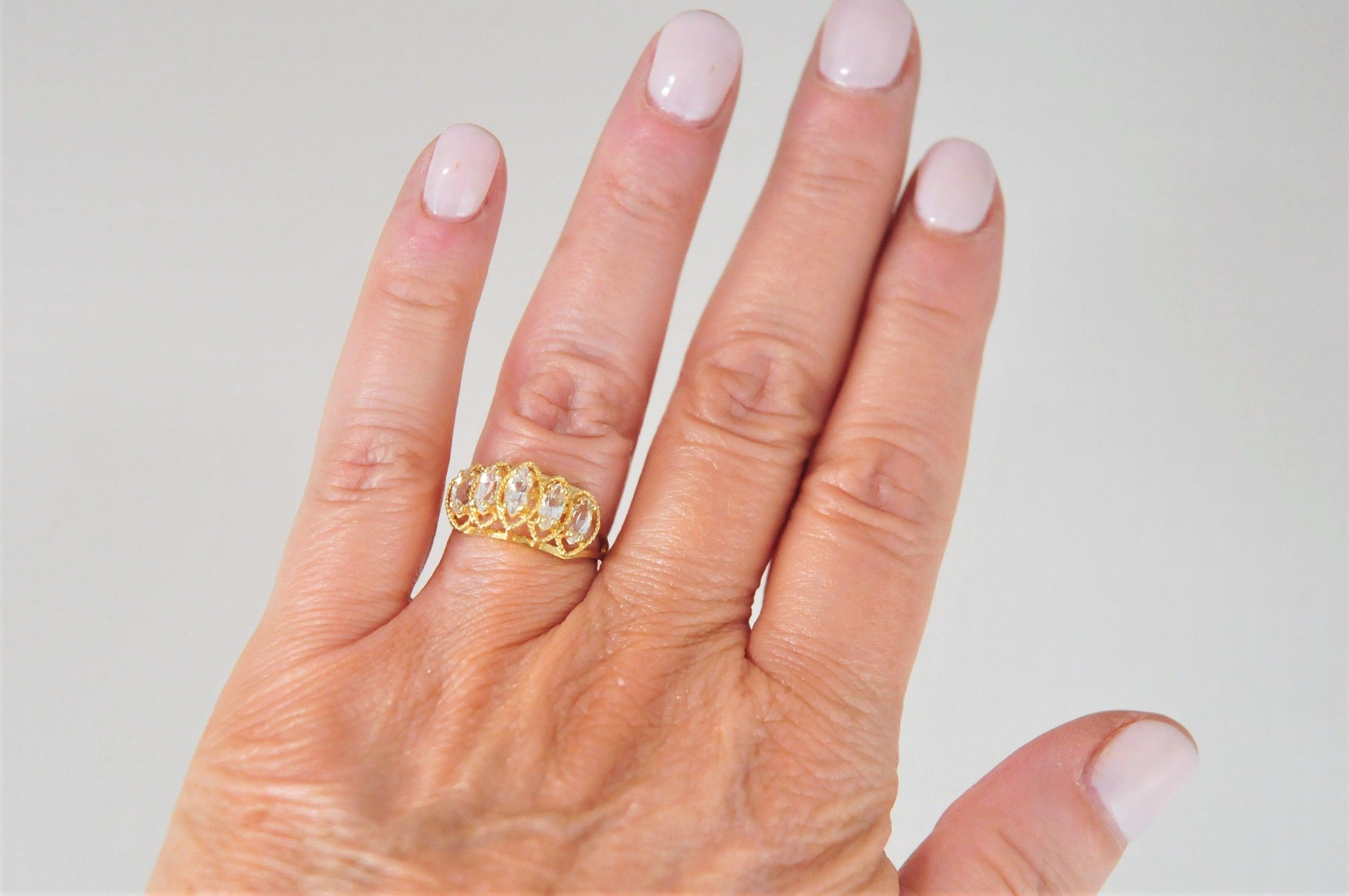 10K Gold Marquise CZ Pyramid Ring Size 7 1/4 - silvervintagejewelry