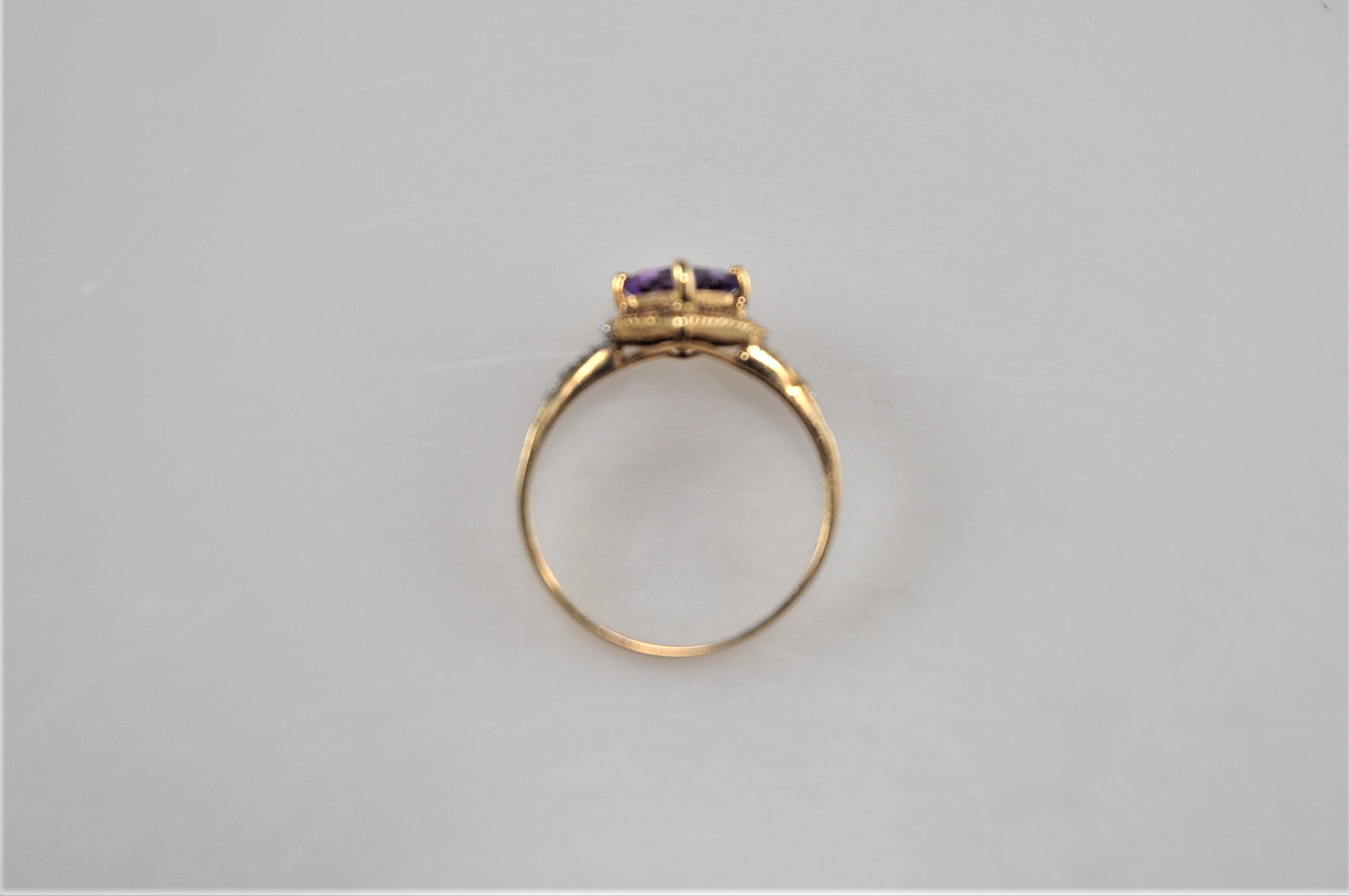 AFJC 10K Gold Amethyst Ring with Diamond Accents Size 7 1/4 - silvervintagejewelry