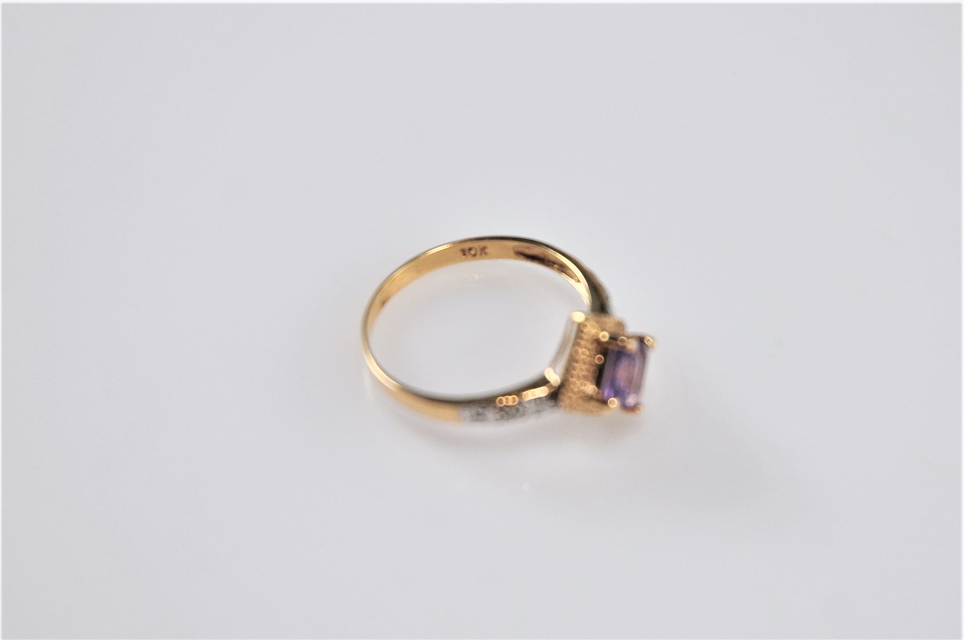 AFJC 10K Gold Amethyst Ring with Diamond Accents Size 7 1/4 - silvervintagejewelry