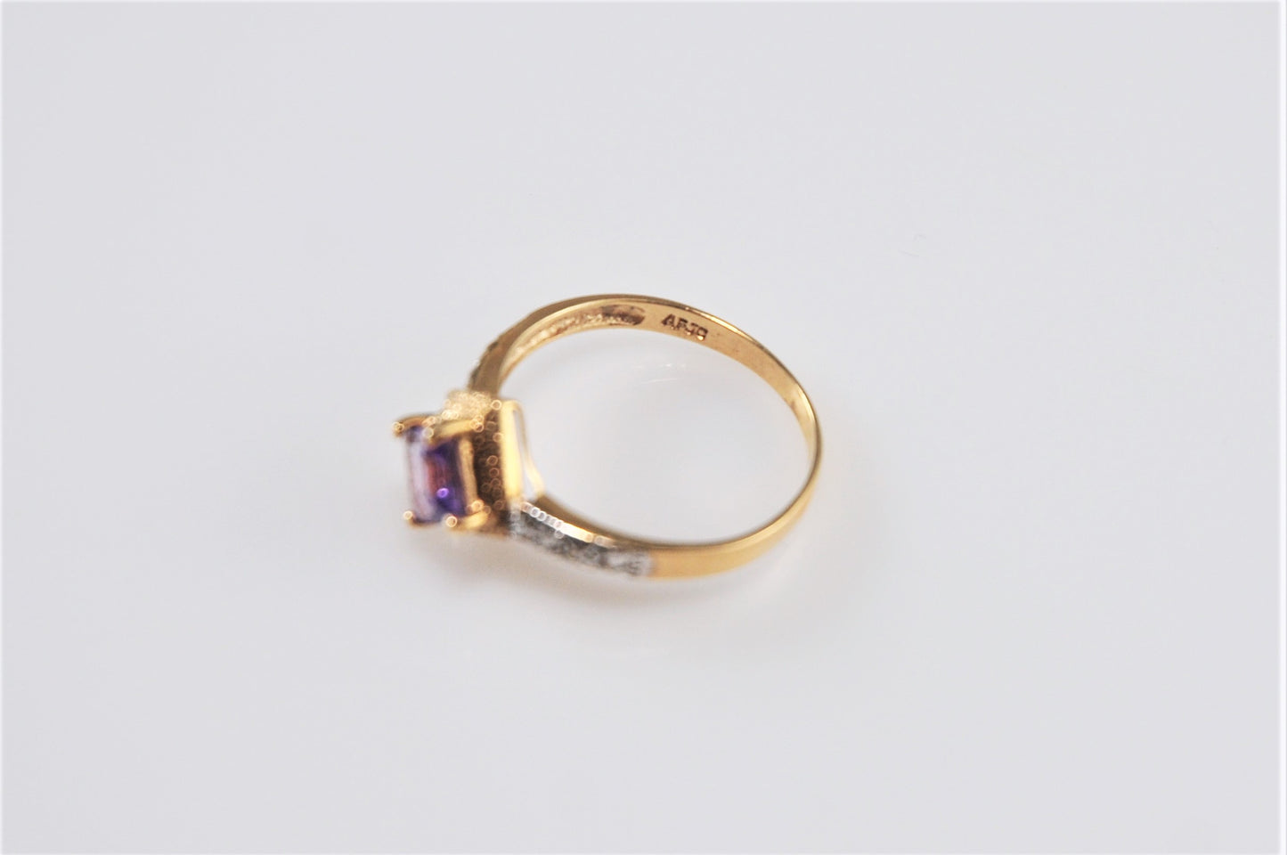 AFJC 10K Gold Amethyst Ring with Diamond Accents Size 7 1/4 - silvervintagejewelry