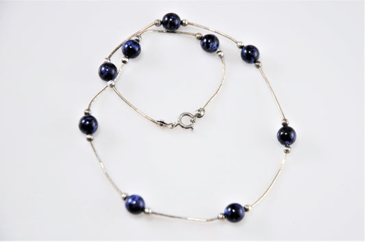 Southwestern Sterling Liquid Silver Sodalite Bead Choker Necklace - silvervintagejewelry