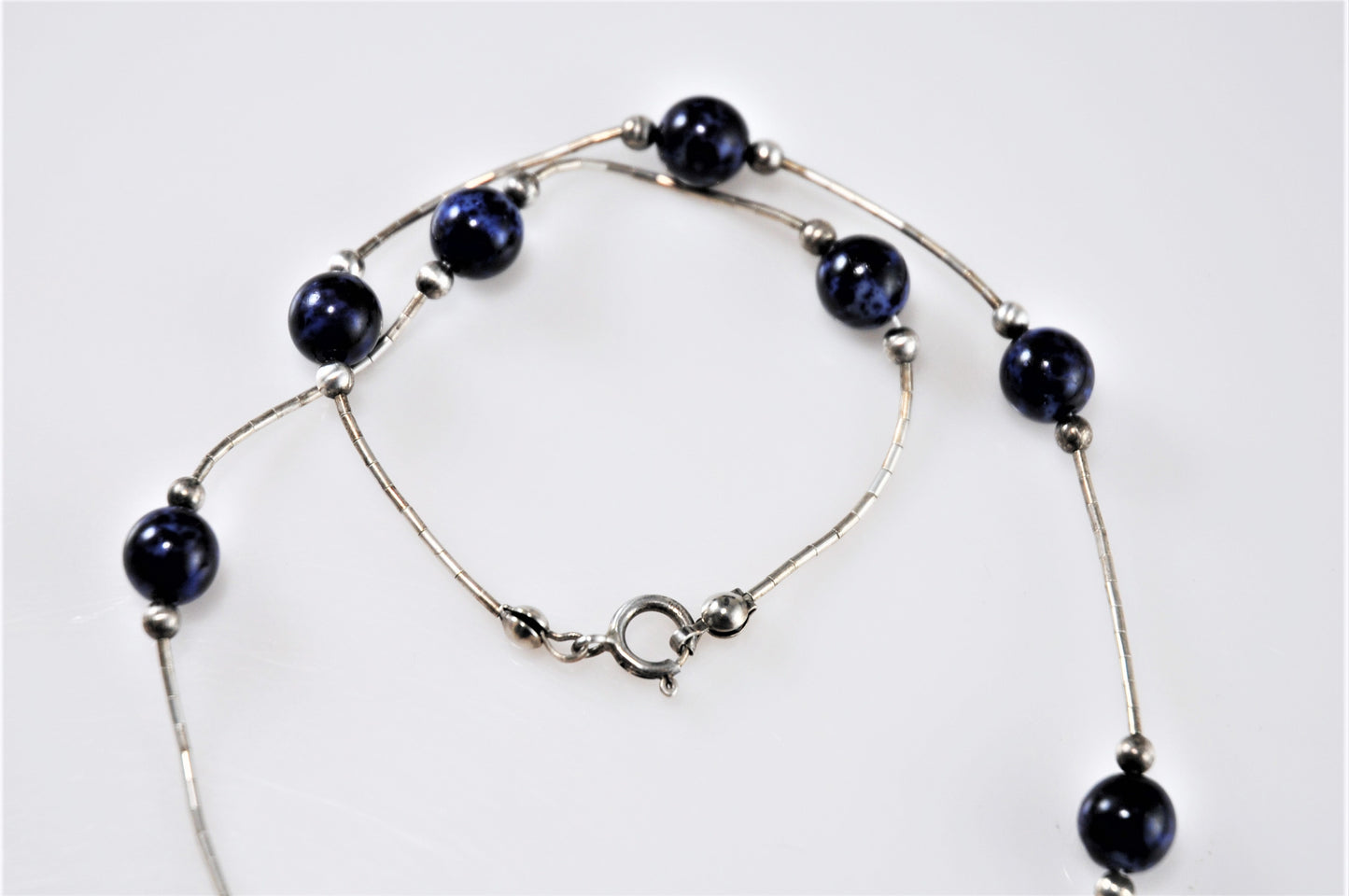 Southwestern Sterling Liquid Silver Sodalite Bead Choker Necklace - silvervintagejewelry