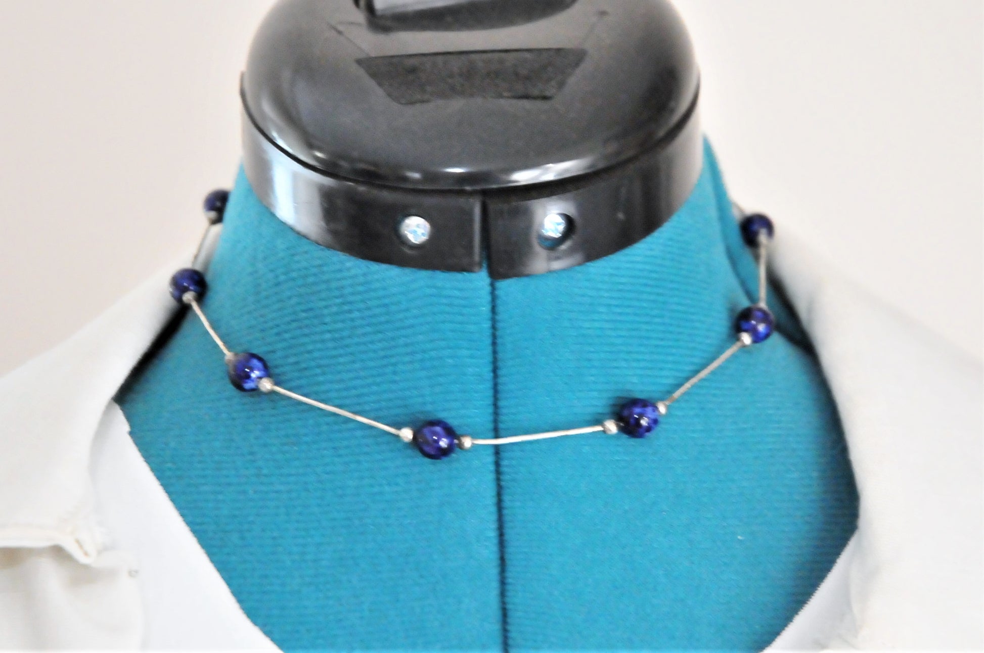 Southwestern Sterling Liquid Silver Sodalite Bead Choker Necklace - silvervintagejewelry