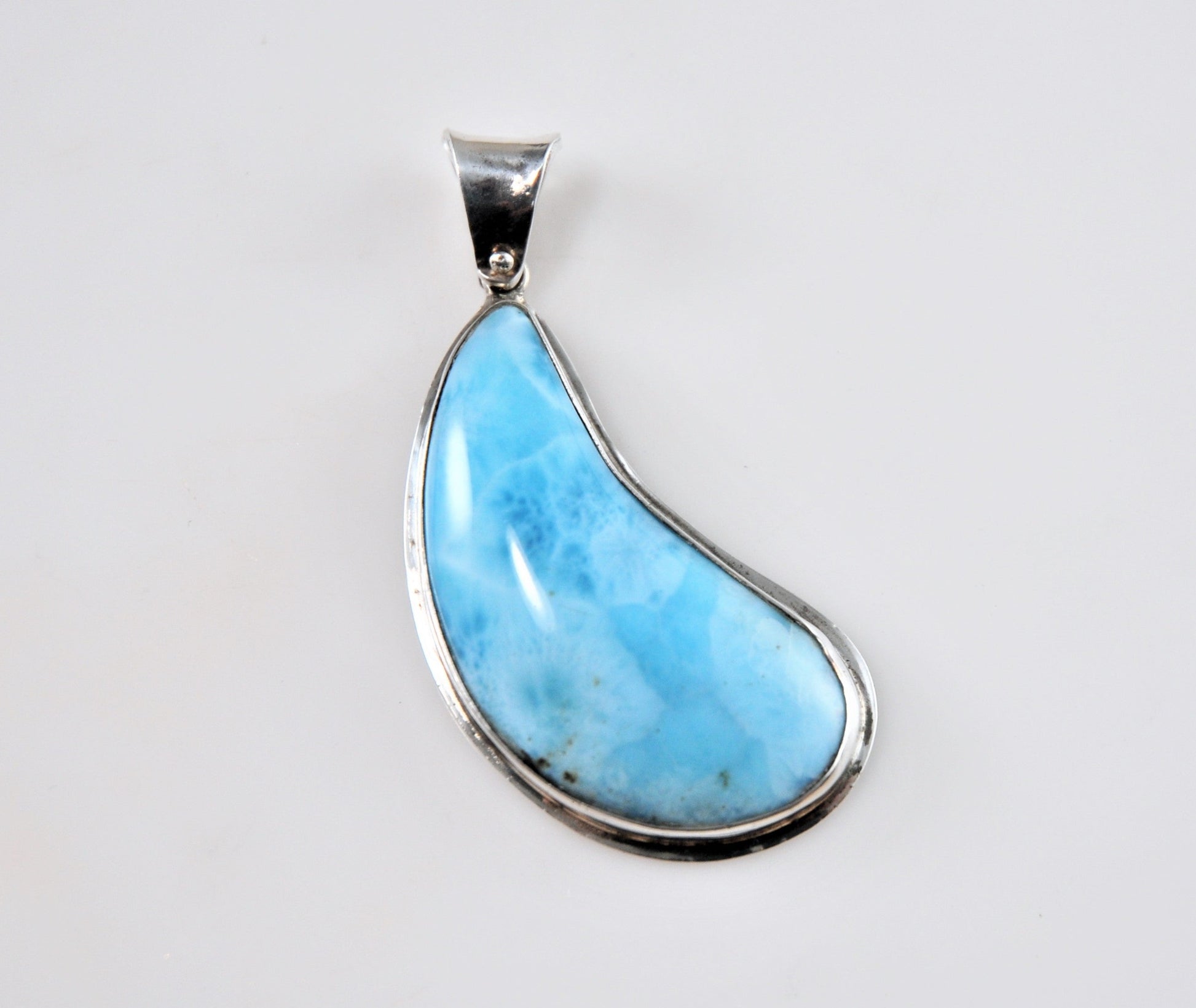 Large Sterling Silver Larimar Pendant - silvervintagejewelry