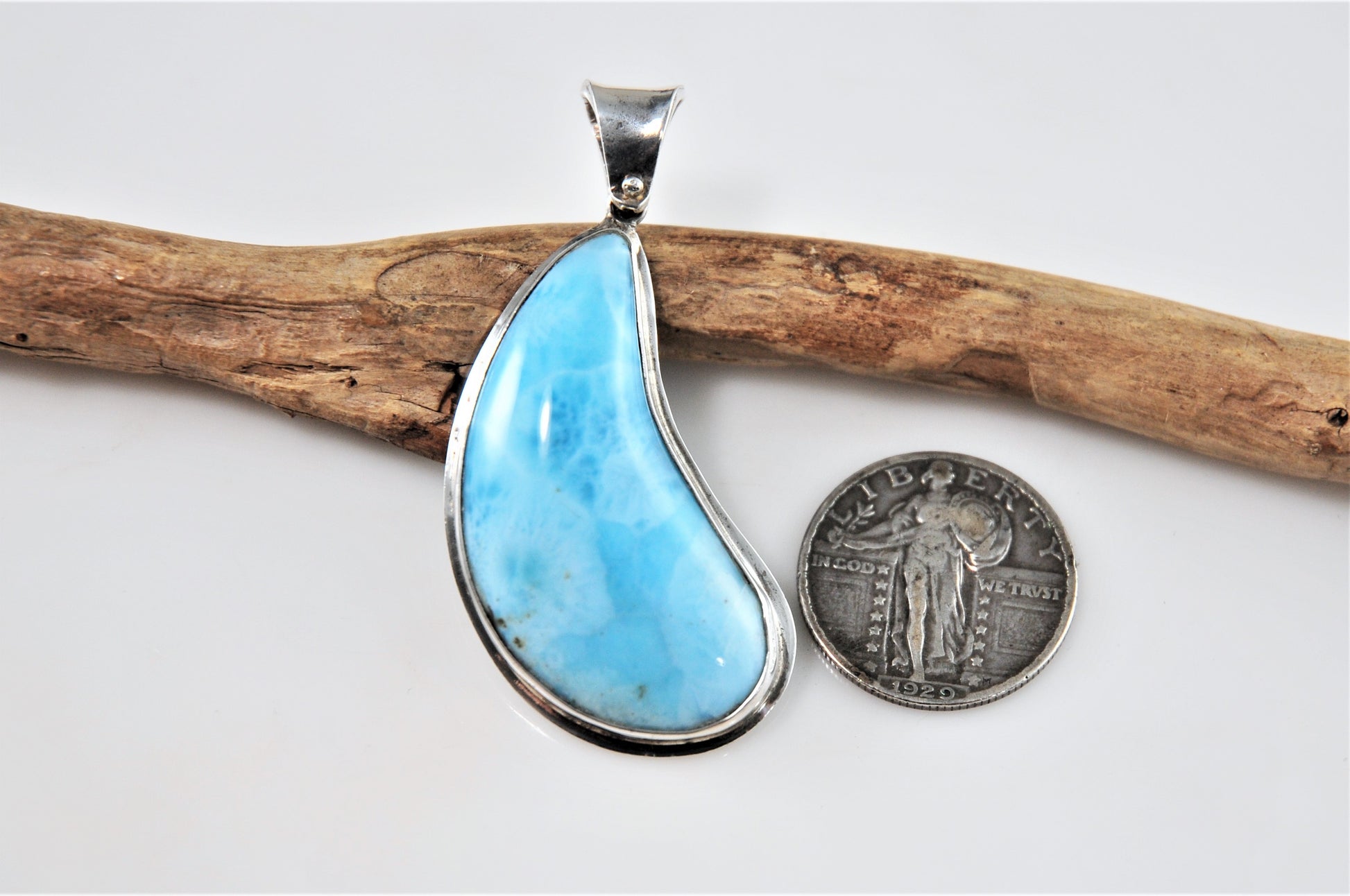 Large Sterling Silver Larimar Pendant - silvervintagejewelry