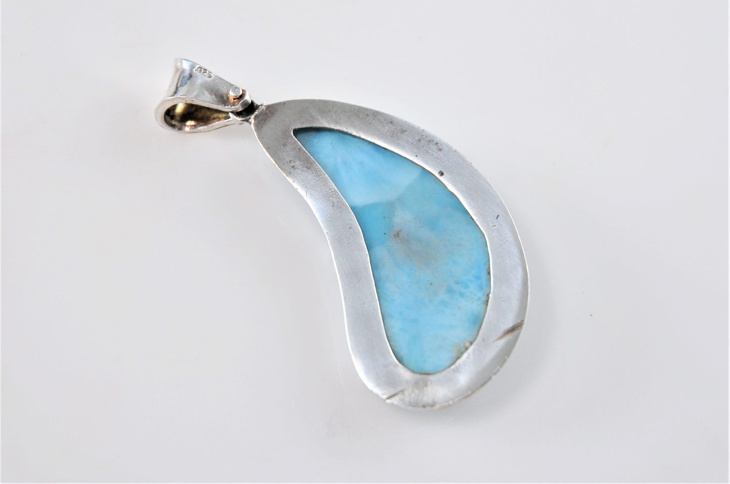 Large Sterling Silver Larimar Pendant - silvervintagejewelry