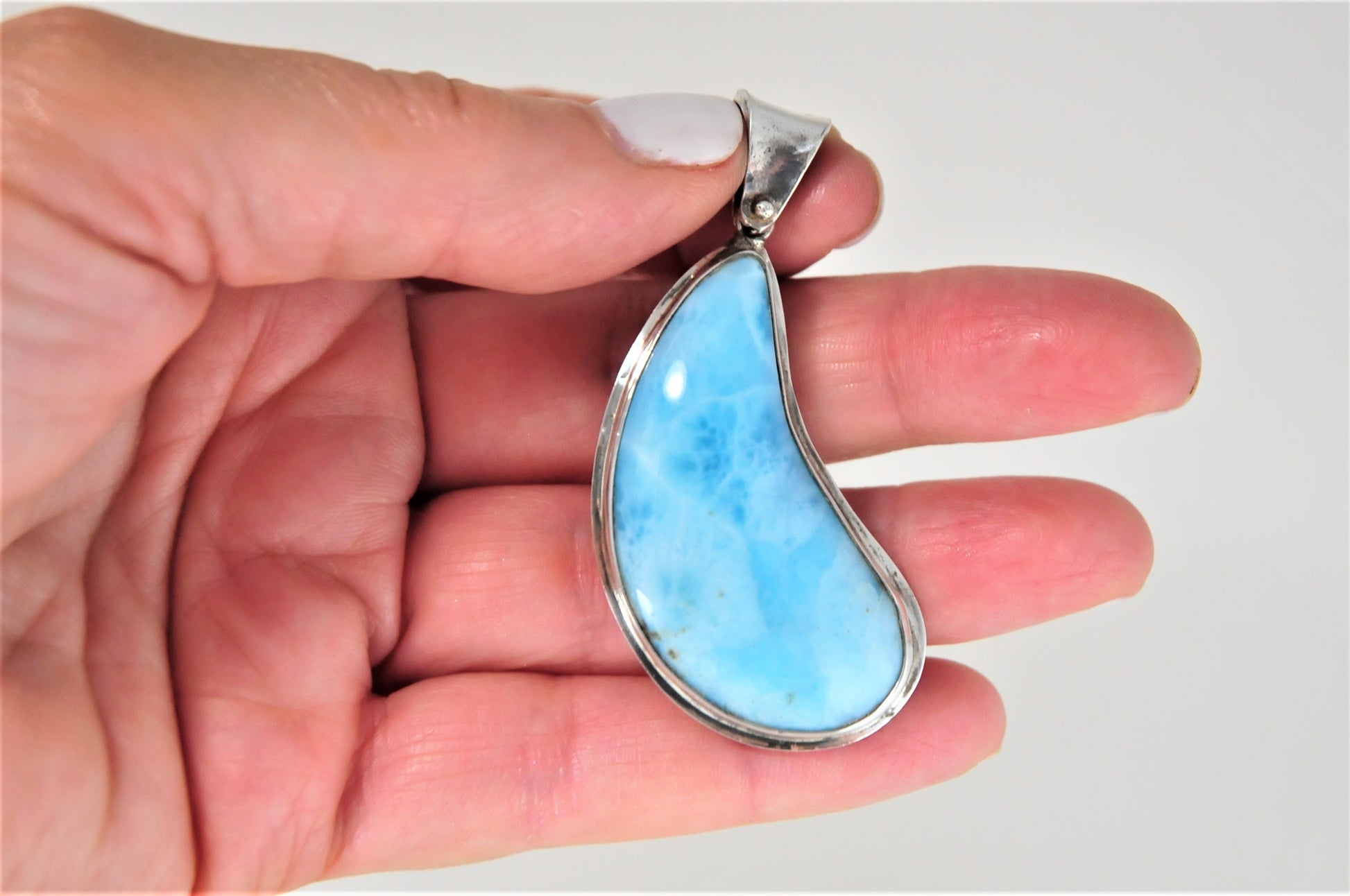 Large Sterling Silver Larimar Pendant - silvervintagejewelry