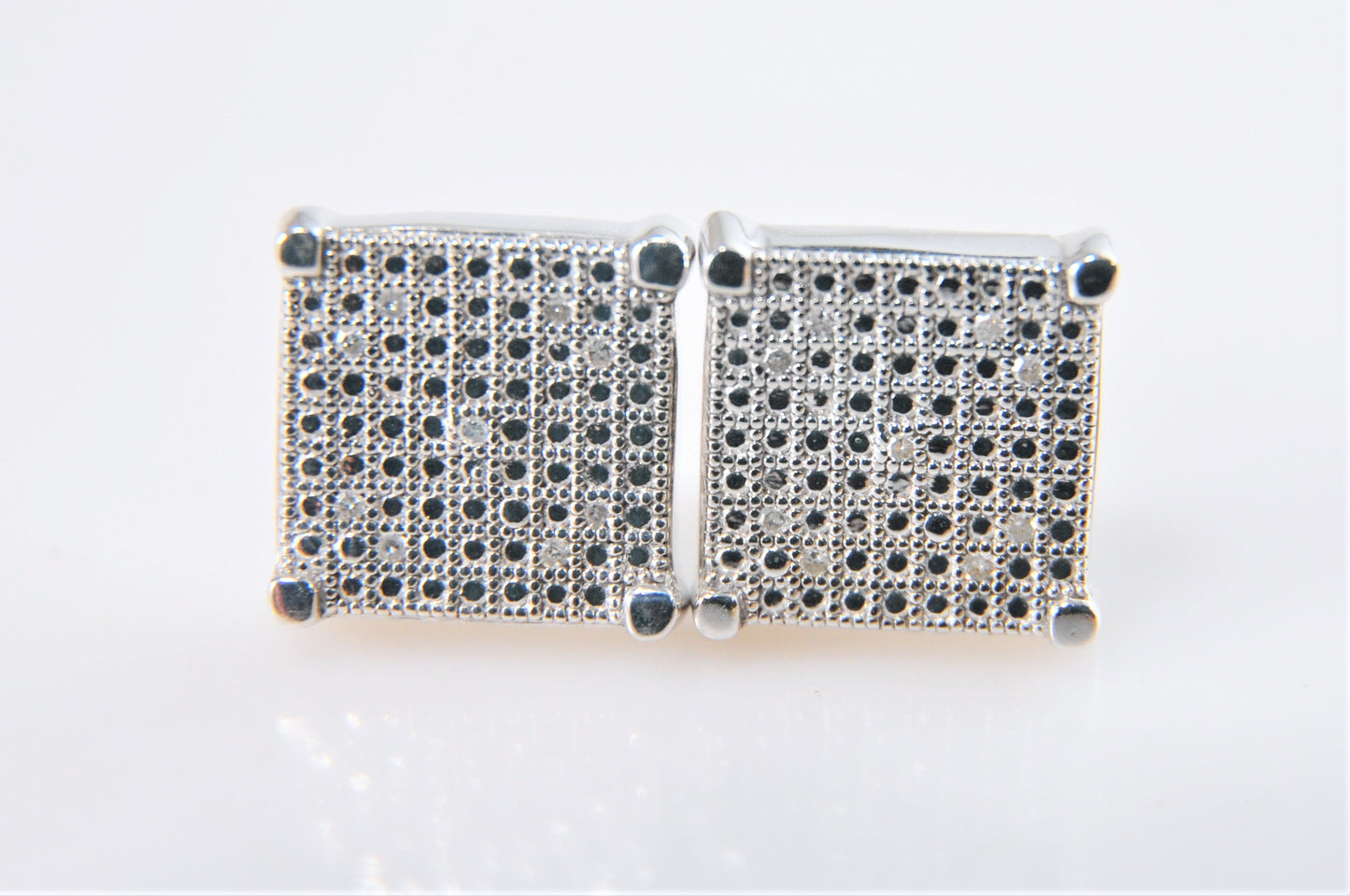 Sterling Silver Square Stud Earrings with Diamond Accents - silvervintagejewelry