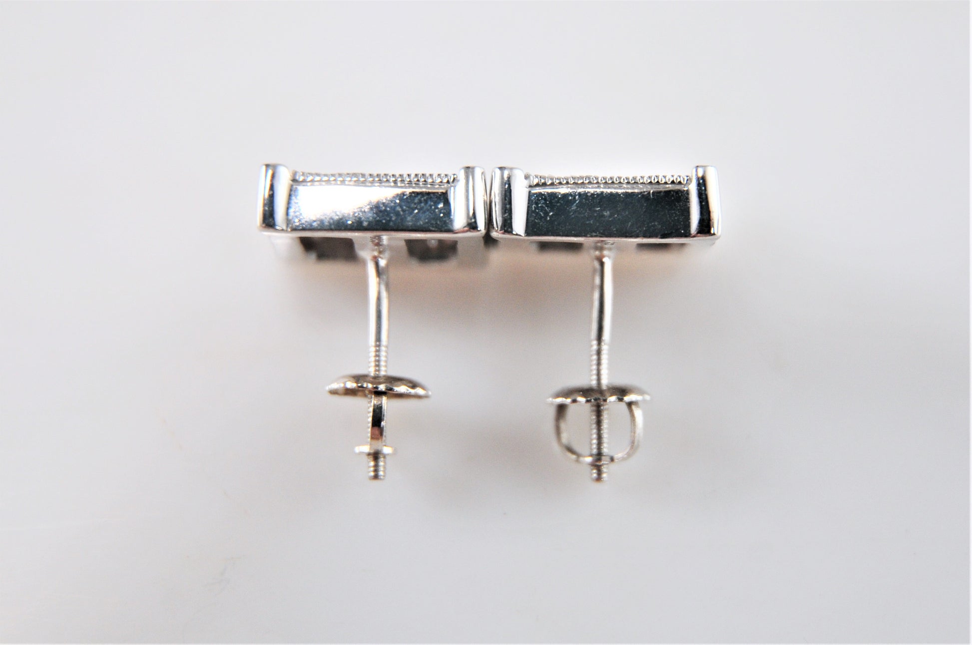 Sterling Silver Square Stud Earrings with Diamond Accents - silvervintagejewelry