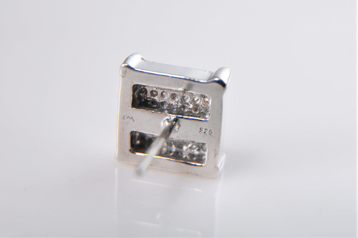 Sterling Silver Square Stud Earrings with Diamond Accents - silvervintagejewelry