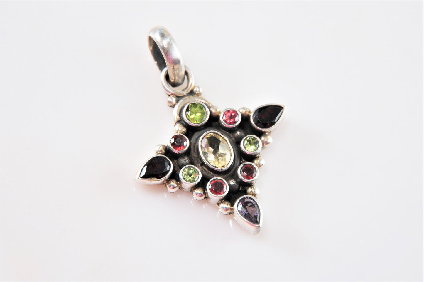 Sterling Silver Multi-Stone Gemstone Pendant - silvervintagejewelry