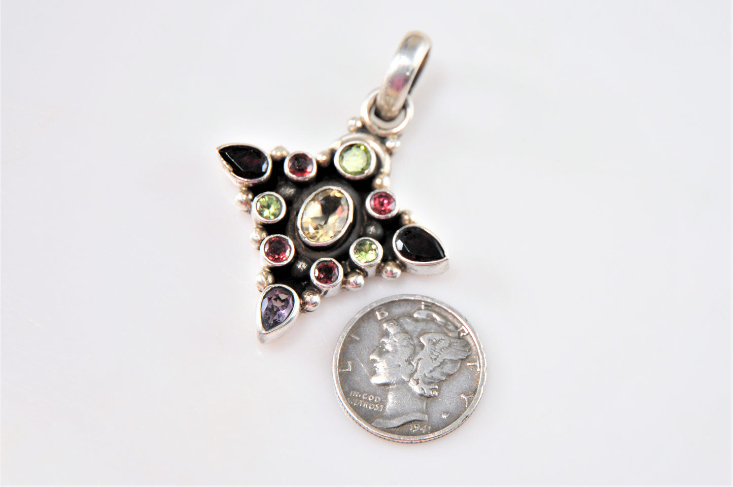 Sterling Silver Multi-Stone Gemstone Pendant - silvervintagejewelry