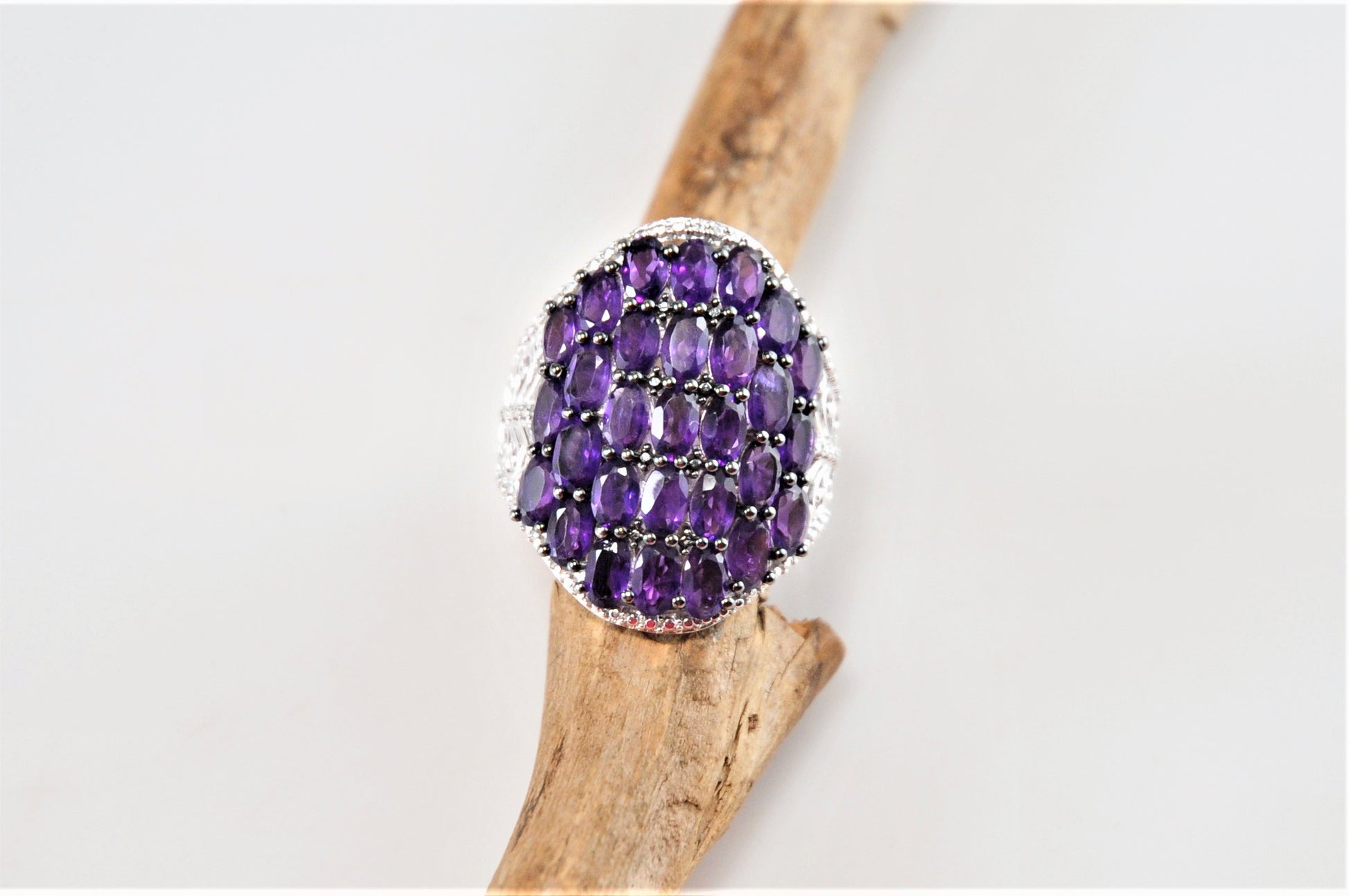 Large STS 925 Chuck Clemency Amethyst Multi-Stone Ring Size 8 - silvervintagejewelry