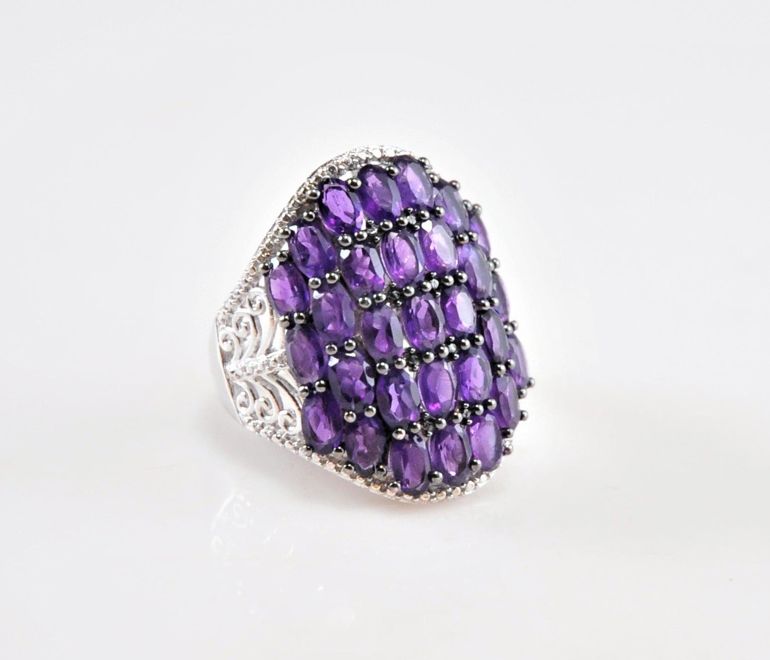 Large STS 925 Chuck Clemency Amethyst Multi-Stone Ring Size 8 - silvervintagejewelry