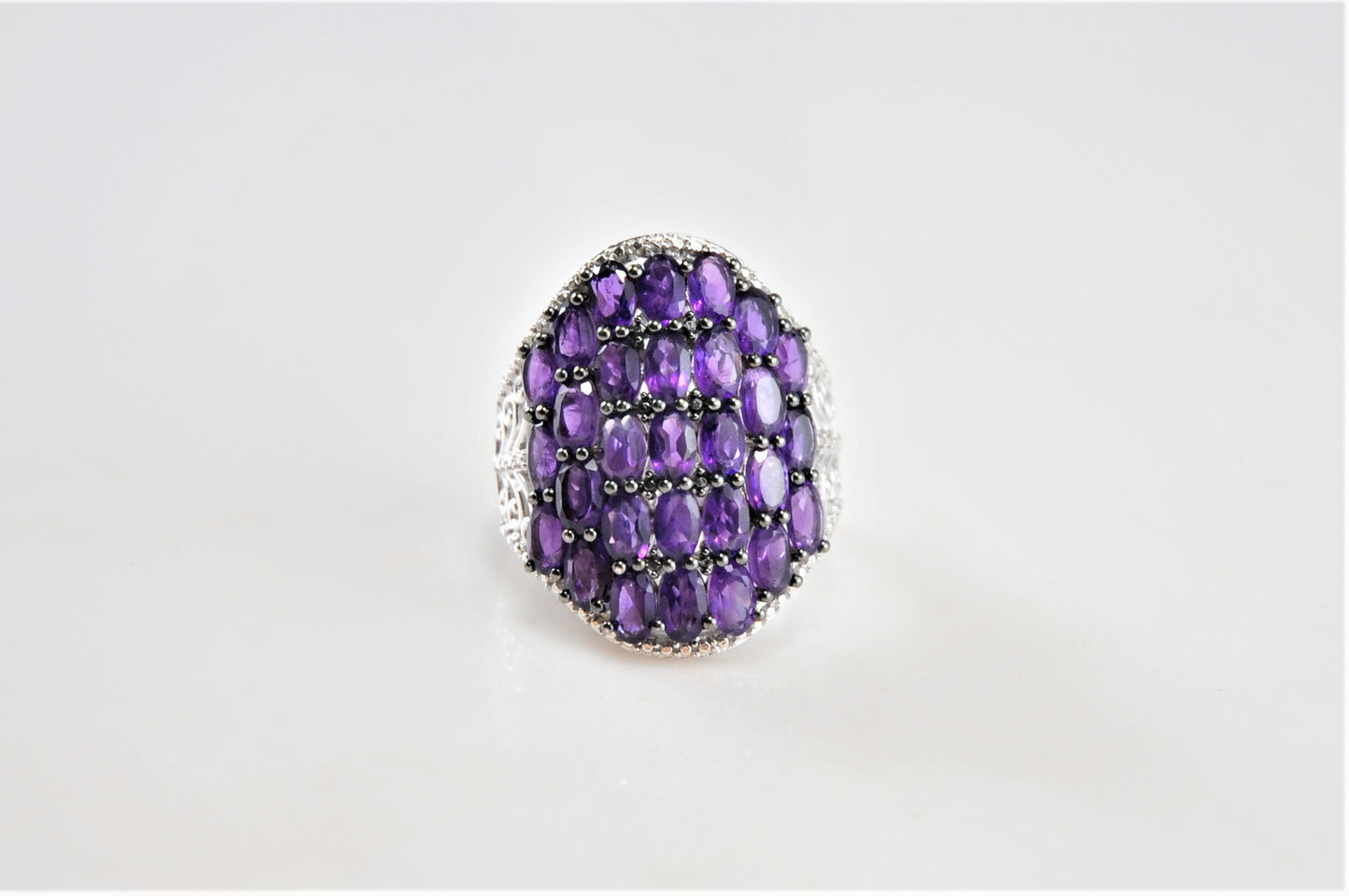 Large STS 925 Chuck Clemency Amethyst Multi-Stone Ring Size 8 - silvervintagejewelry