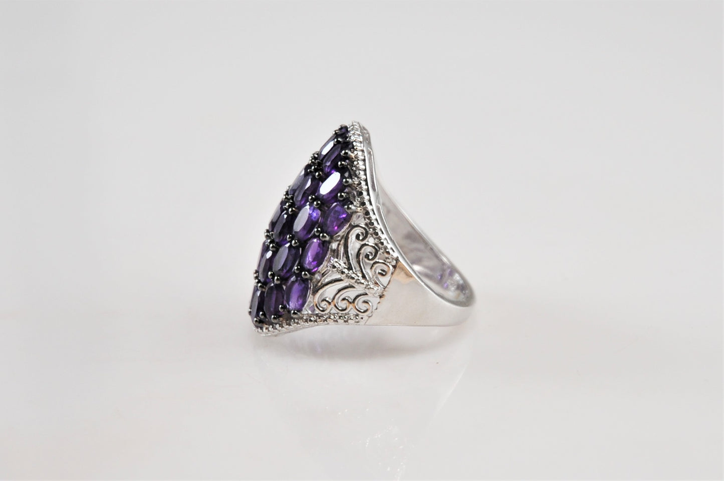 Large STS 925 Chuck Clemency Amethyst Multi-Stone Ring Size 8 - silvervintagejewelry