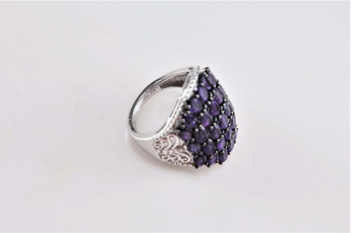 Large STS 925 Chuck Clemency Amethyst Multi-Stone Ring Size 8 - silvervintagejewelry