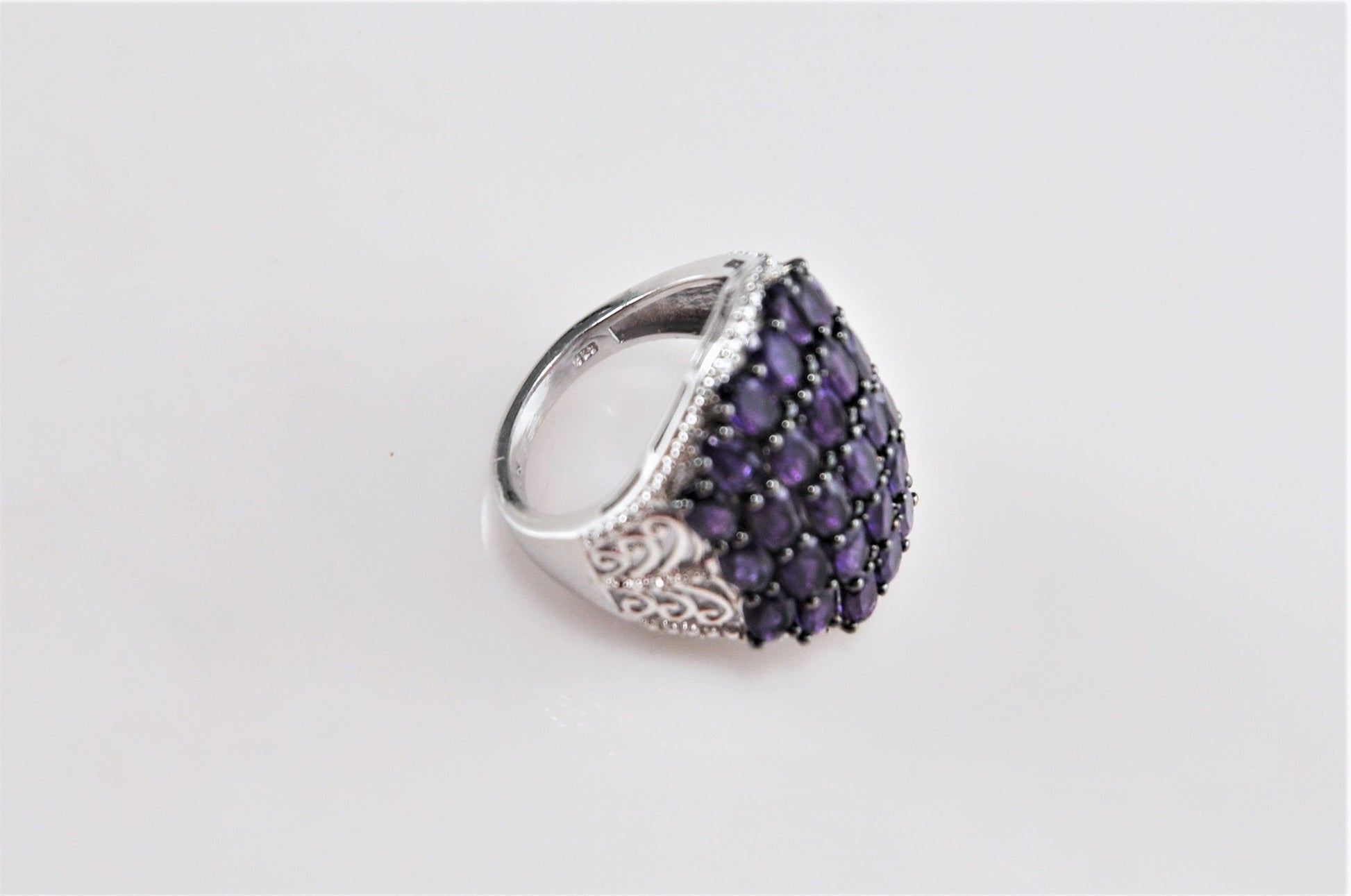 Large STS 925 Chuck Clemency Amethyst Multi-Stone Ring Size 8 - silvervintagejewelry