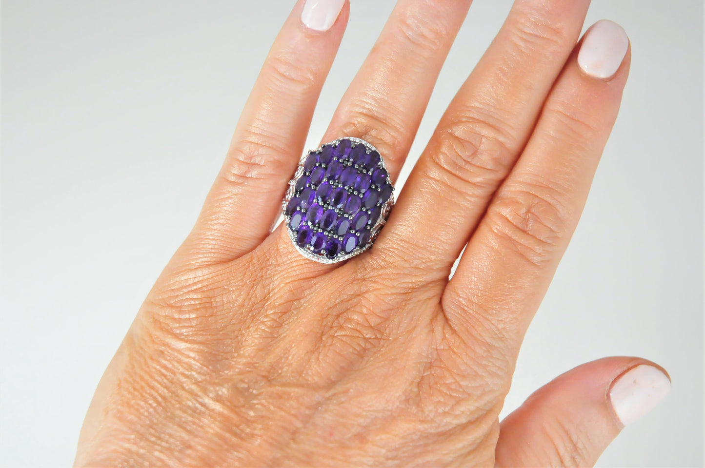 Large STS 925 Chuck Clemency Amethyst Multi-Stone Ring Size 8 - silvervintagejewelry