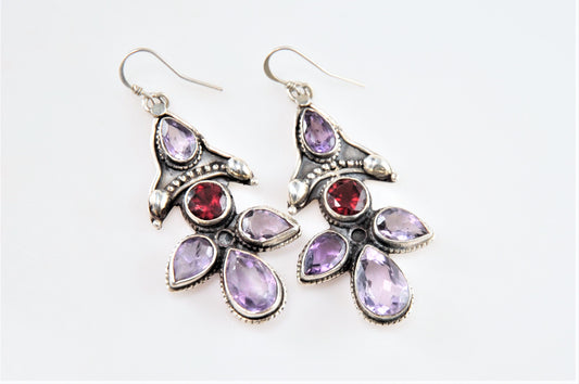 As is - Sterling Silver Multi-Stone Amethyst Garnet Earrings