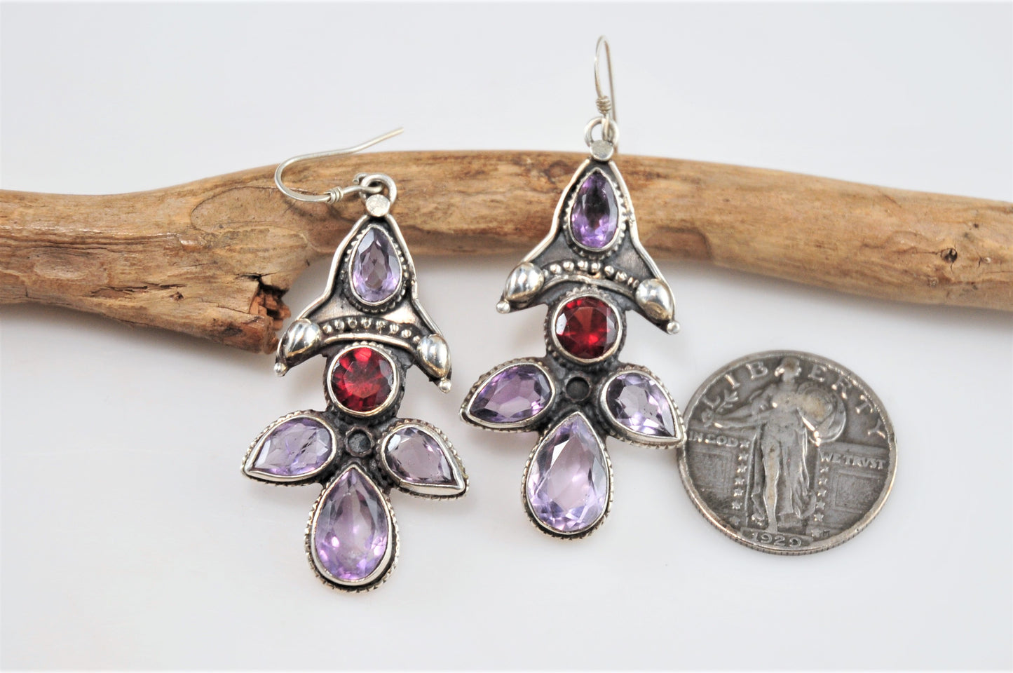 As is - Sterling Silver Multi-Stone Amethyst Garnet Earrings