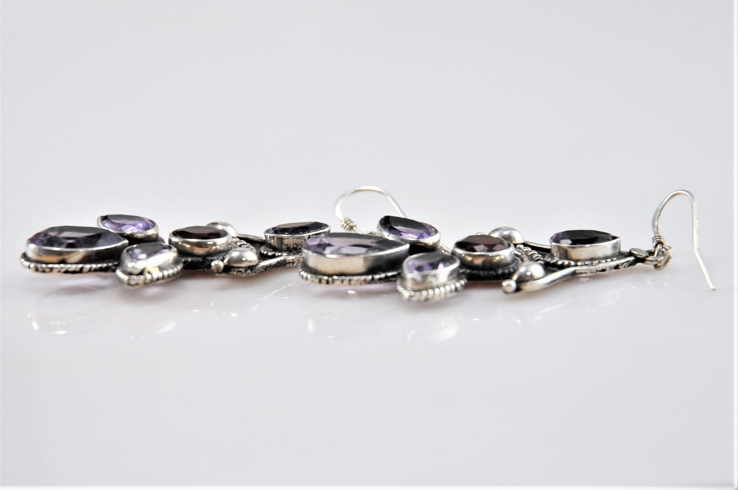 As is - Sterling Silver Multi-Stone Amethyst Garnet Earrings