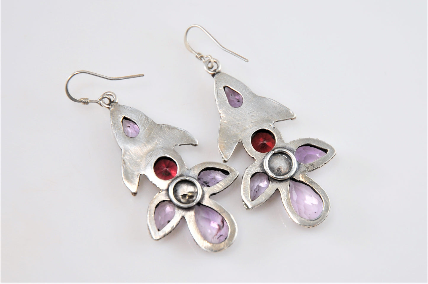 As is - Sterling Silver Multi-Stone Amethyst Garnet Earrings